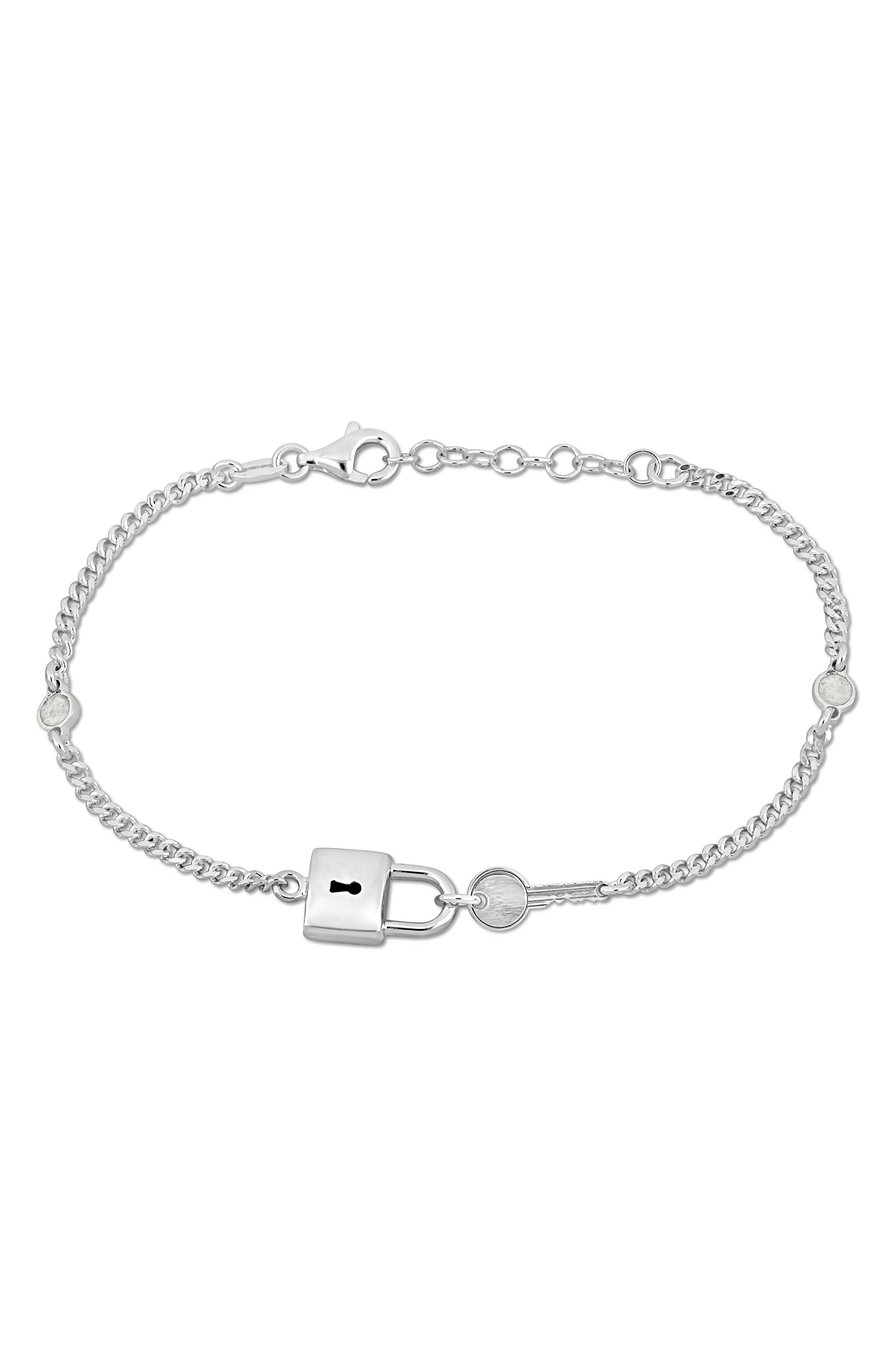 DELMAR Sterling Silver Lock & Key Curb Chain Bracelet