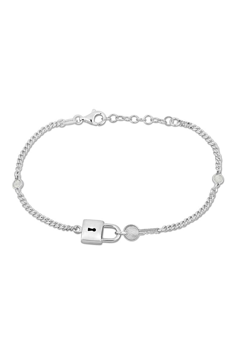 Sterling Silver Lock & Key Curb Chain Bracelet, Main, color, SILVER