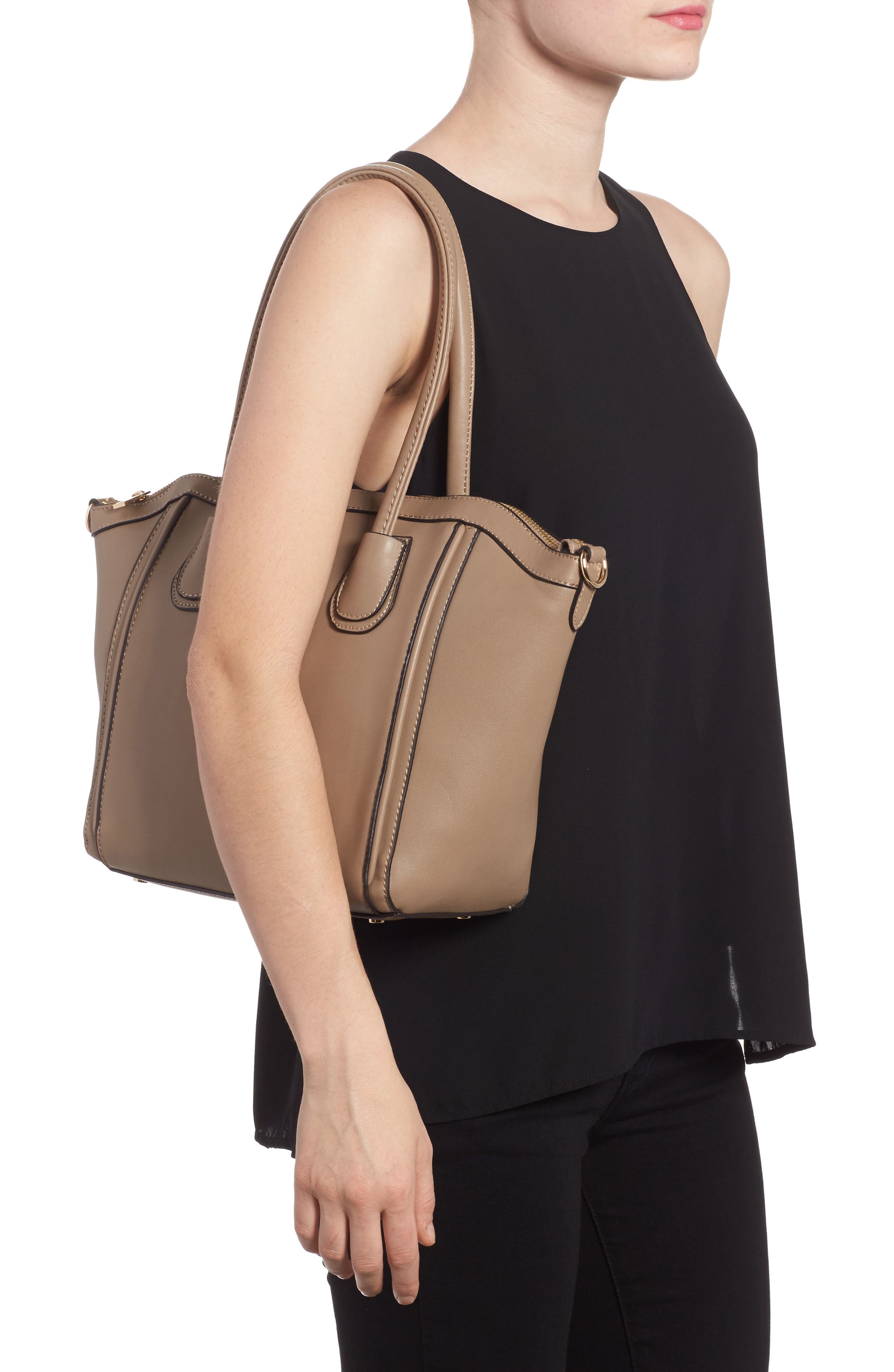 Amada Faux Leather Satchel, Alternate, color, TAUPE