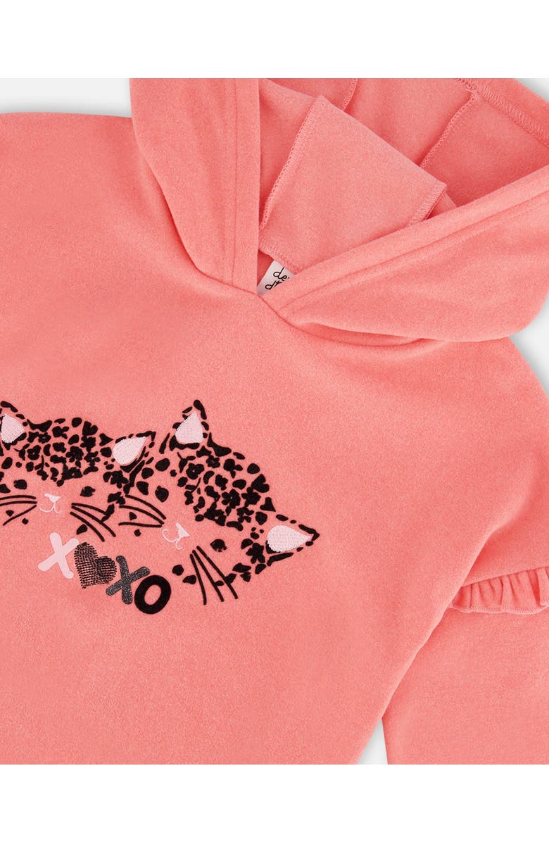 Deux par Deux Little Girl's Super Soft Hooded Tunic With Frill Coral, Alternate, color, 