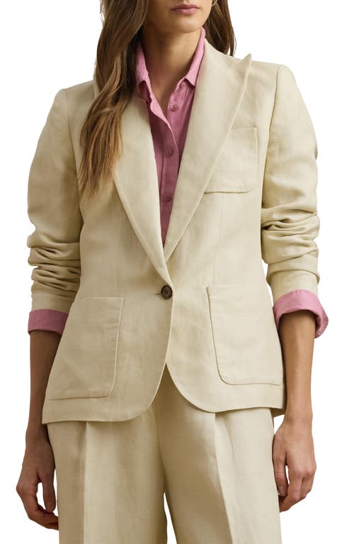 Shop Ralph Lauren Lauren  Linen Blend Twill Blazer In Ivory Beige