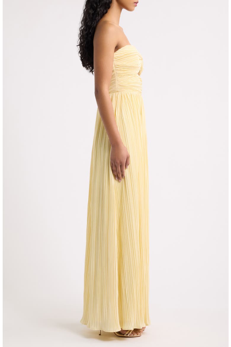 Majestic Strapless Cutout Plissé Gown, Alternate, color, BUTTER YELLOW