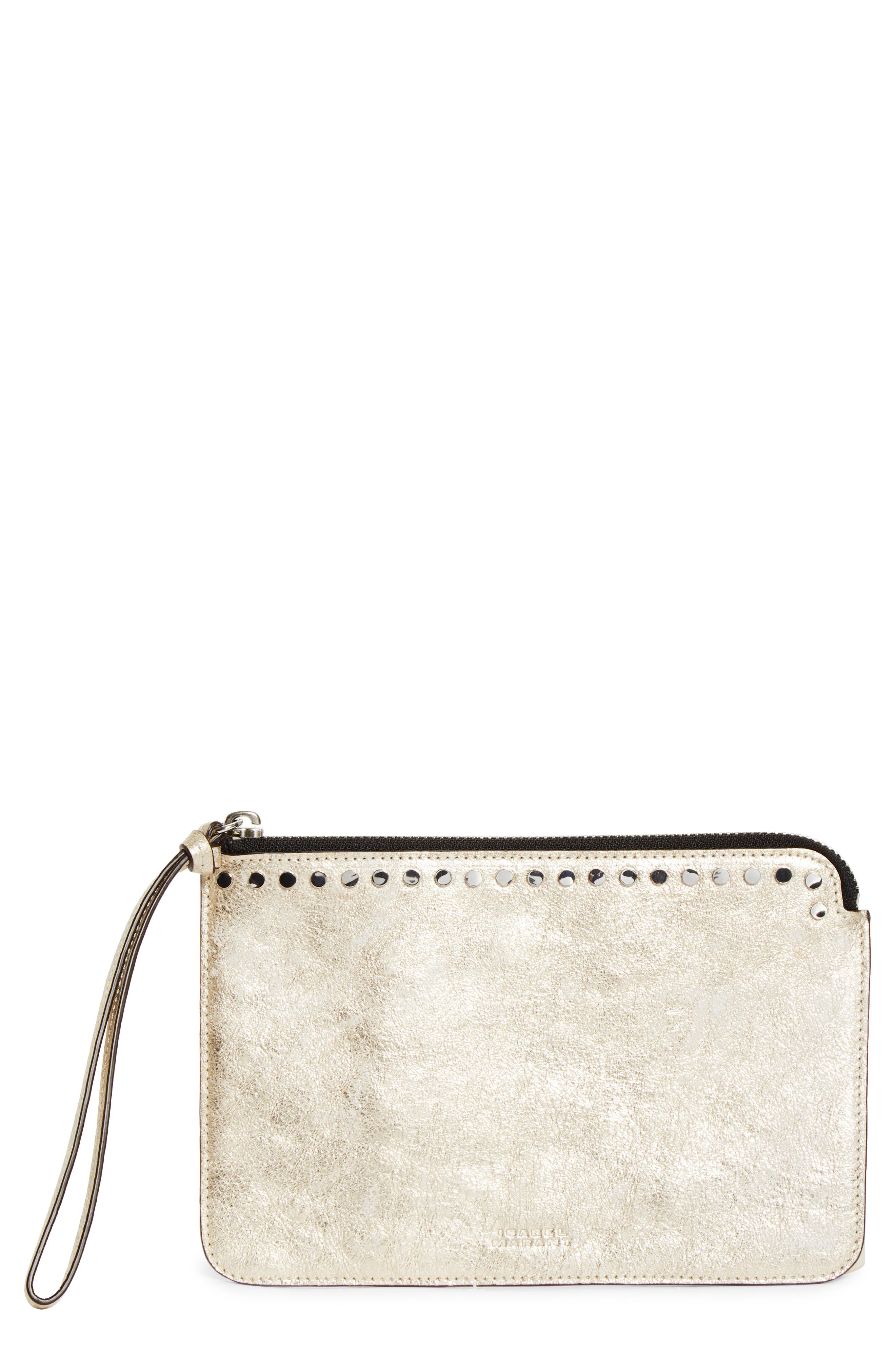 Oskan Studded Zip Pouch, Main, color, LIGHT GOLD
