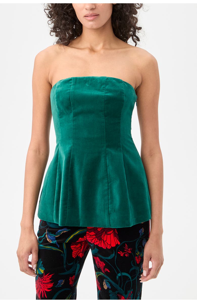Trina Turk Finale Strapless Velvet Peplum Top, Alternate, color, Opulent Ivy