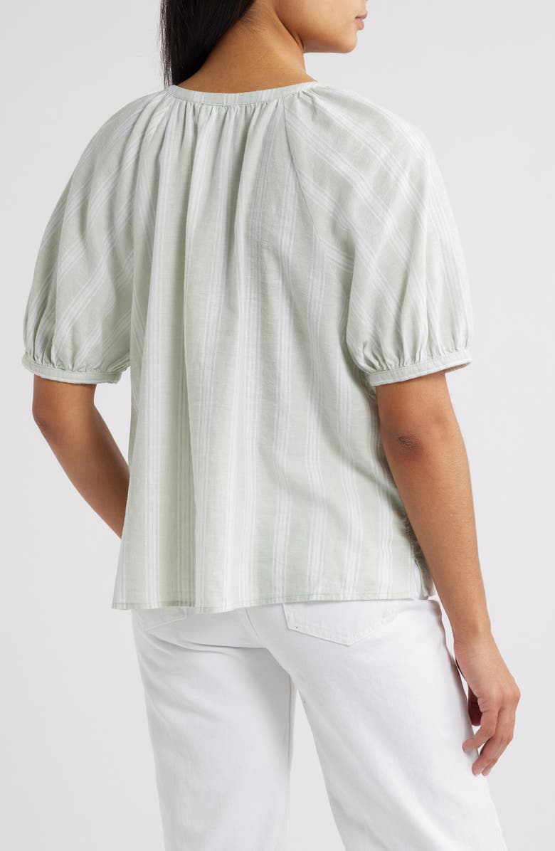 Caslon<sup>®</sup> Stripe Linen Blend Puff Sleeve Top, Alternate, color, Green- White Tay Stripe