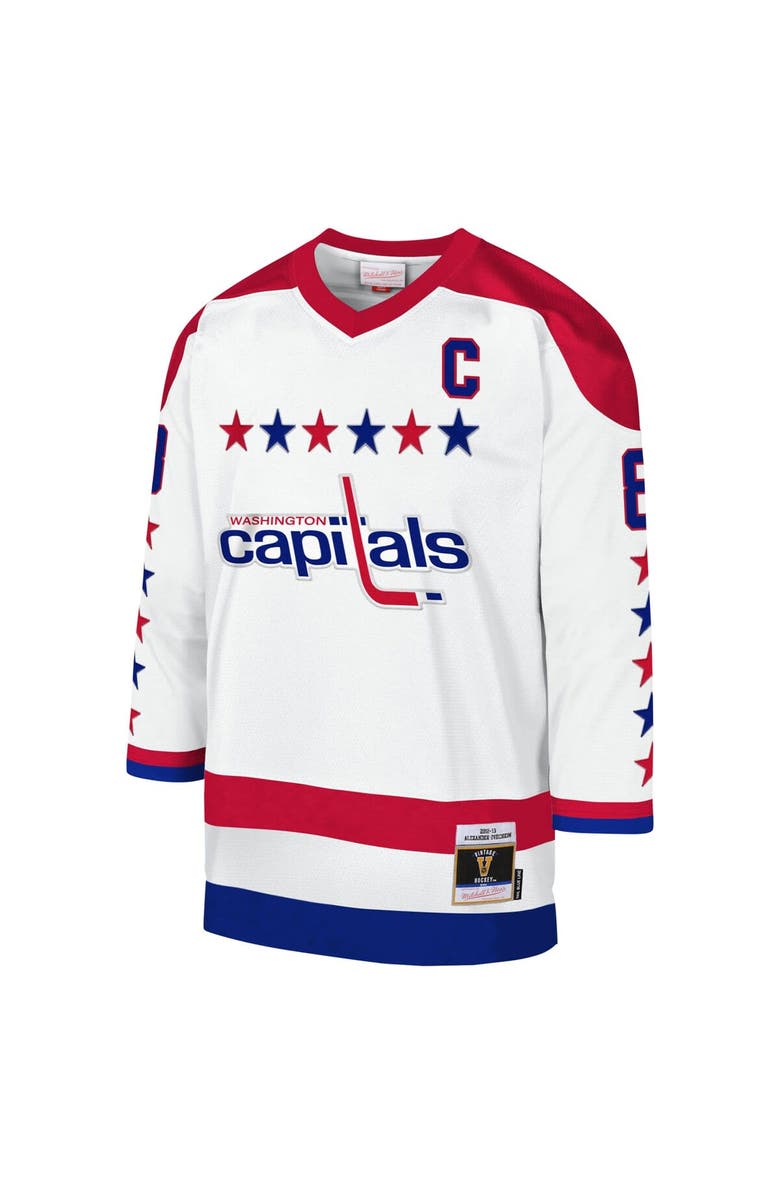 Mitchell & Ness Youth Mitchell & Ness Alexander Ovechkin White Washington Capitals 2012-13 Blue Line Captain Patch Player Jersey, Alternate, color, 