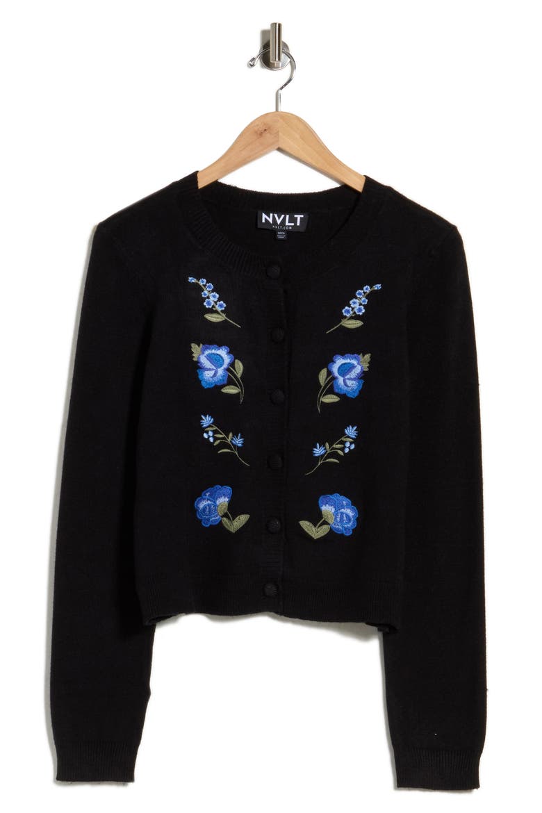 Floral Embroidered Cardigan, Main, color, BLACK/ BLUE