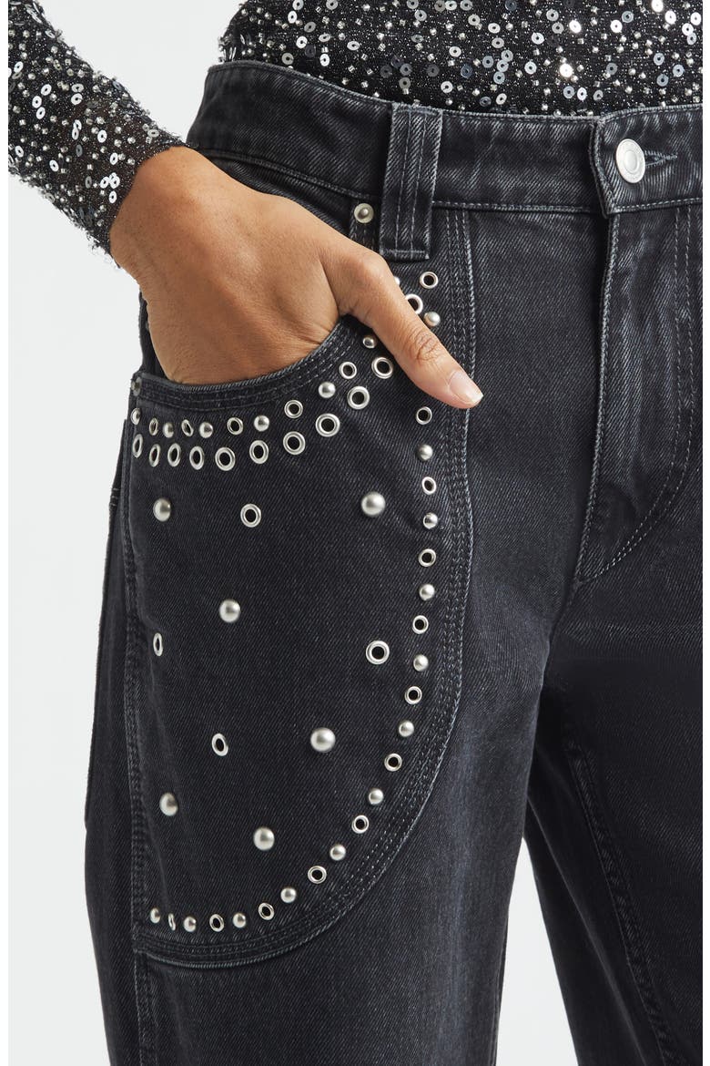 Silka Studded Straight Leg Jeans, Alternate, color, FADED BLACK