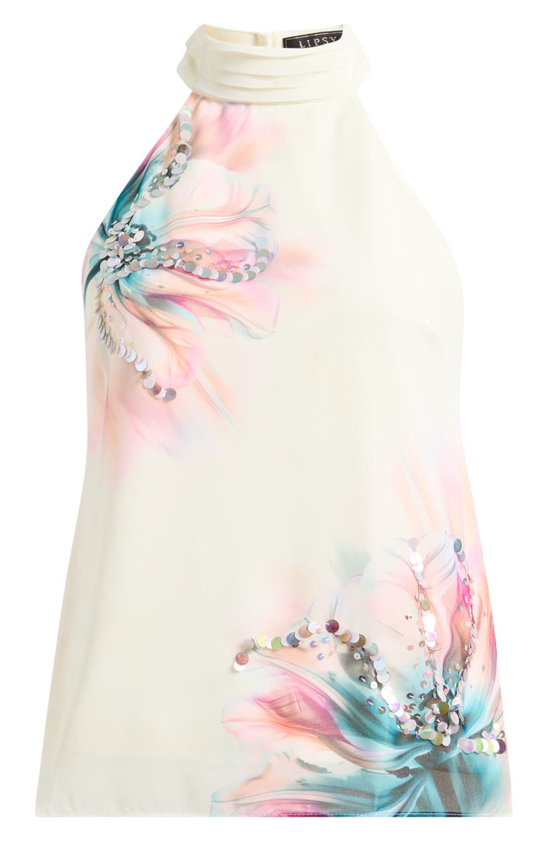 Lipsy Floral Embellished Mock Neck Top, Alternate, color, White