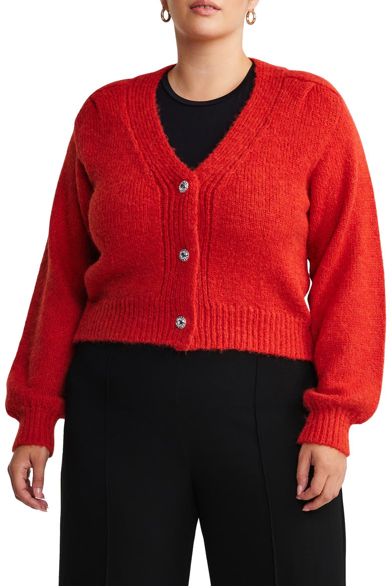 Crystal Button Cardigan, Main, color, POMEGRANATE