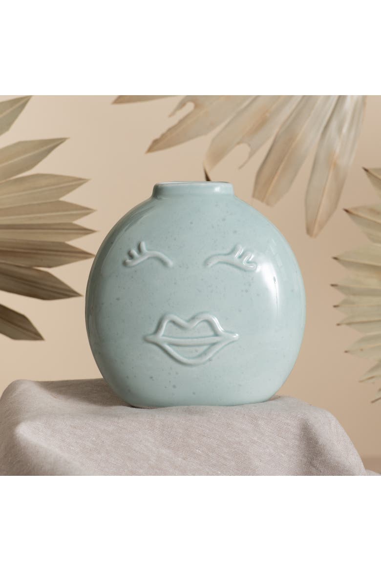 Blue Face Flat Vase Ceramic Blue, Alternate, color, Blue