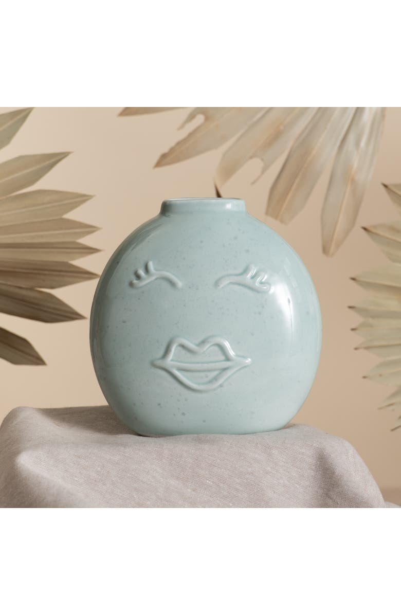 Totalee Gift Blue Face Flat Vase Ceramic Blue, Alternate, color,