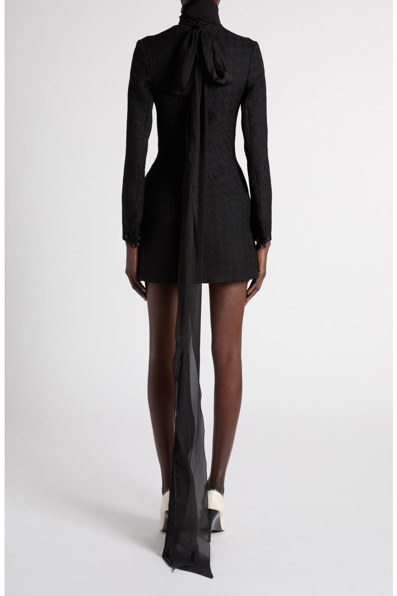 Long Sleeve Stretch Wool & Mohair Light Tweed Evening Minidress, Alternate, color, BLACK