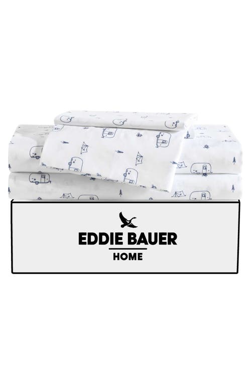 Eddie Bauer Travel Trailer Microfiber Sheet Set In White/blue