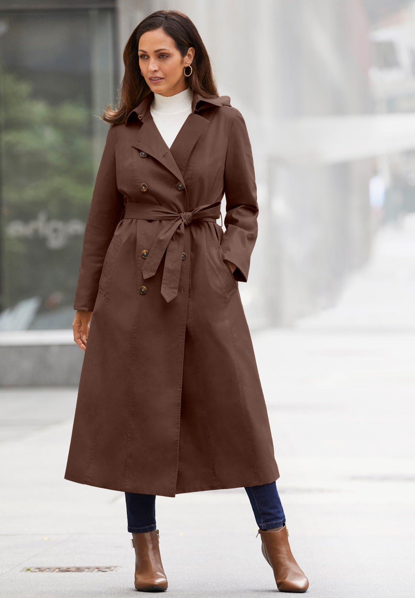 Double-Breasted Long Trench Raincoat - image 3