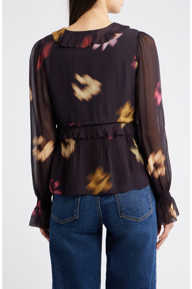Alixa Floral Ruffle Button-Up Shirt, Alternate, color, ONYX BLURRED FLORAL