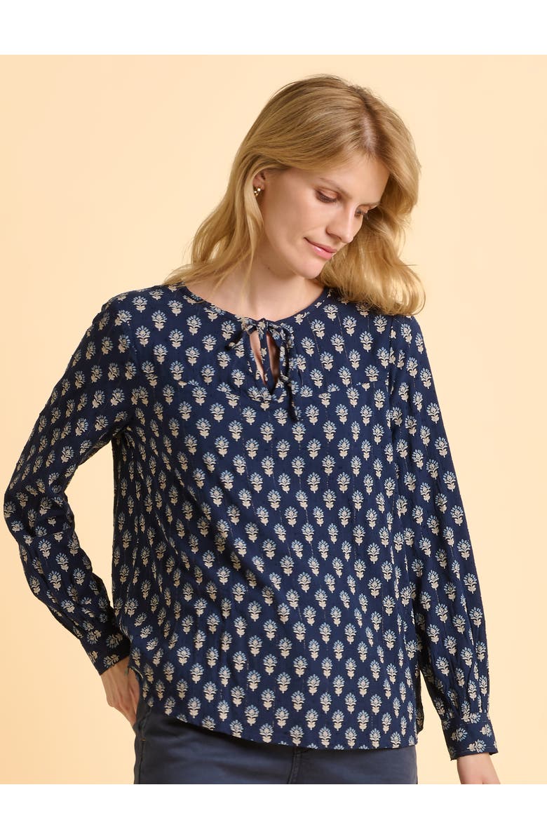 Brakeburn Juliette Long Sleeve Tie Neck Blouse, Alternate, color, Navy