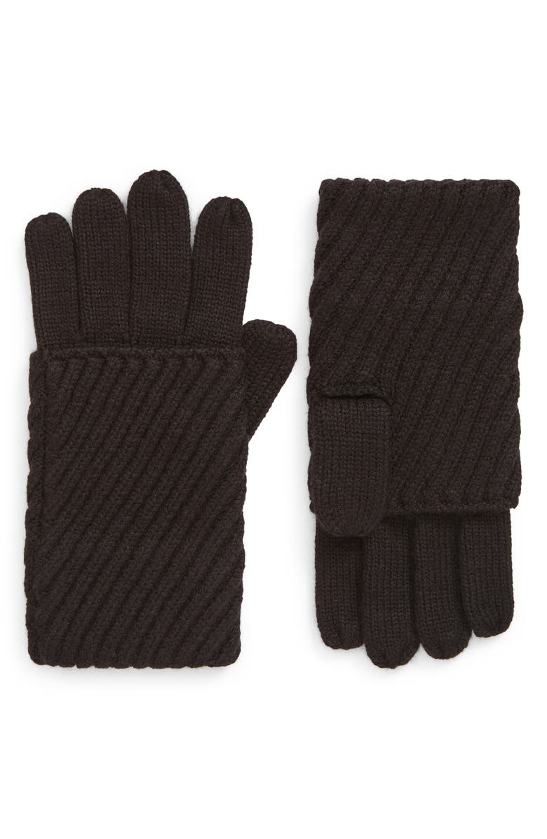 AllSaints Traveling Rib Fold Over Cuff Knit Gloves, Main, color, 