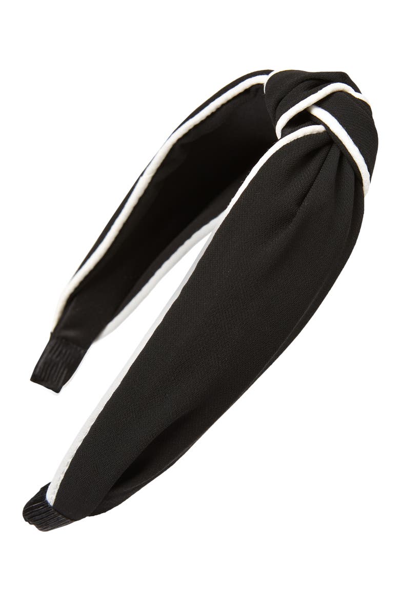 Piping Trim Knotted Headband, Main, color, BLACK/ WHITE