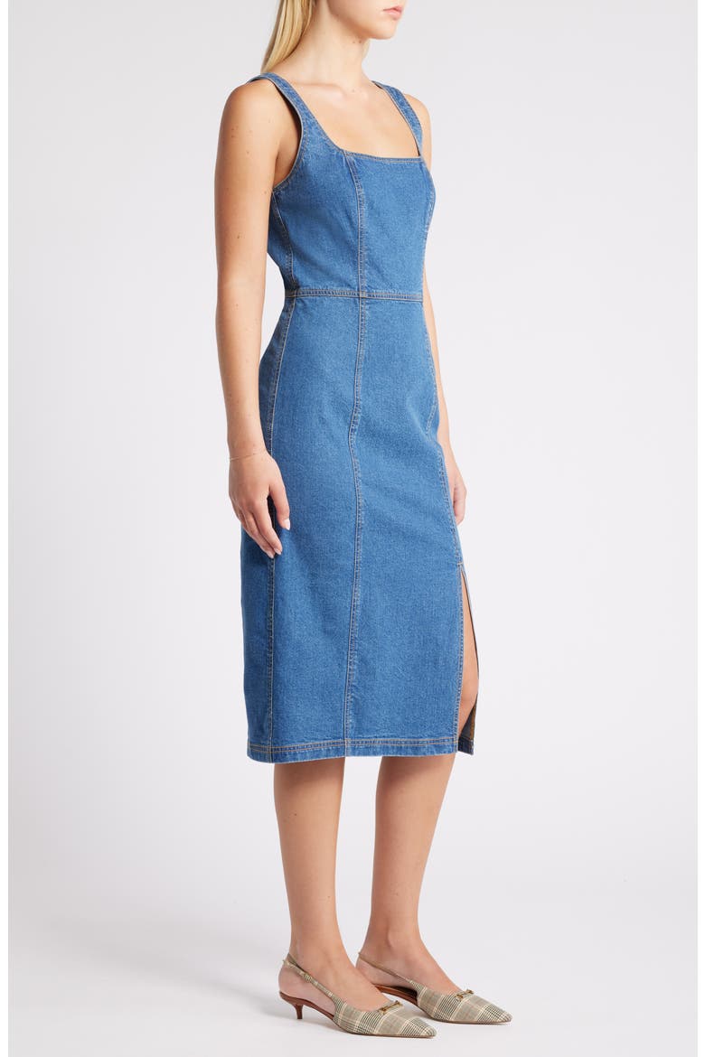 high neck denim dress ginny S / ocean flattering fit that contours through the waist before flowing into a sweeping maxi KIZN Vintage Wash Denim Mini