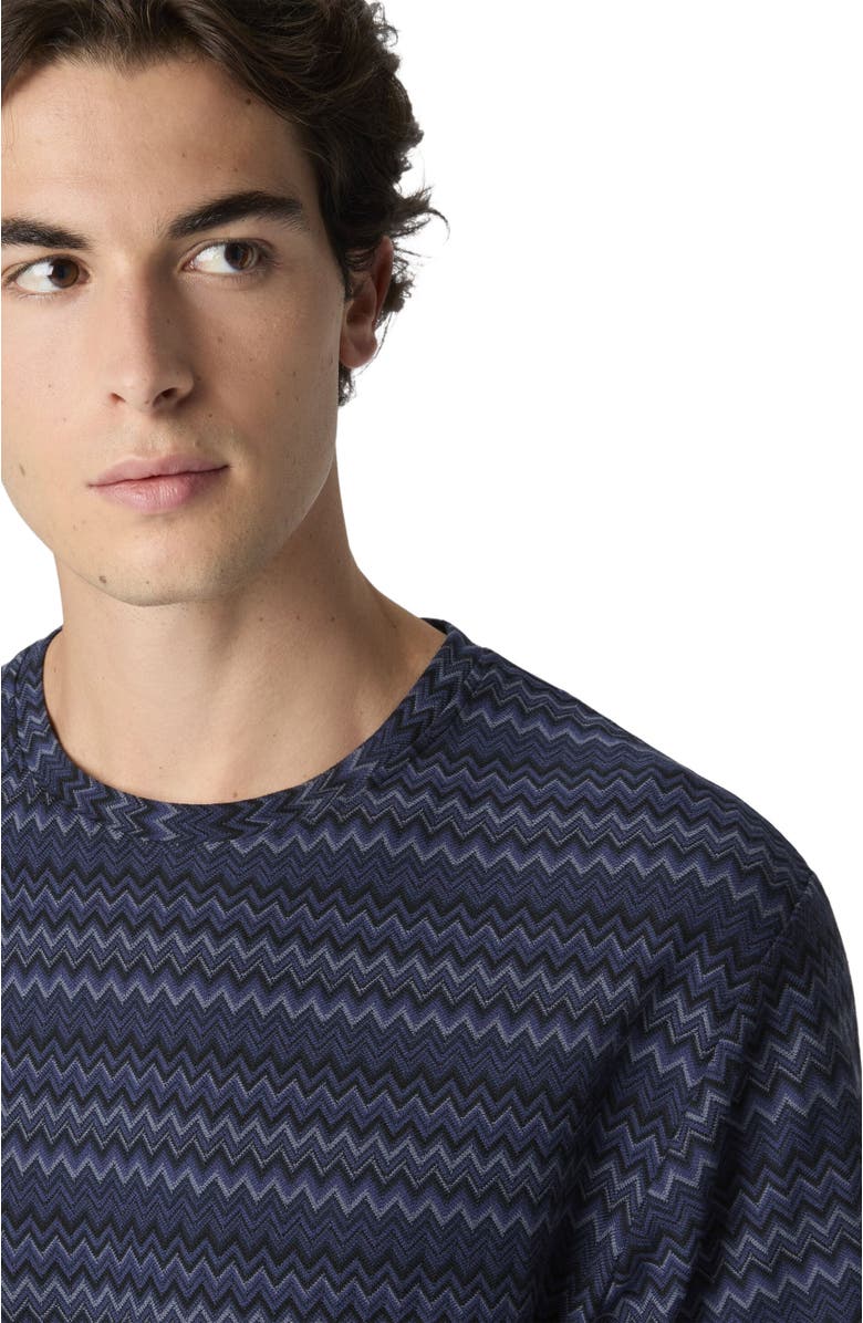 Missoni Crew Neck T-shirt With Micro Zigzag, Alternate, color, Blue
