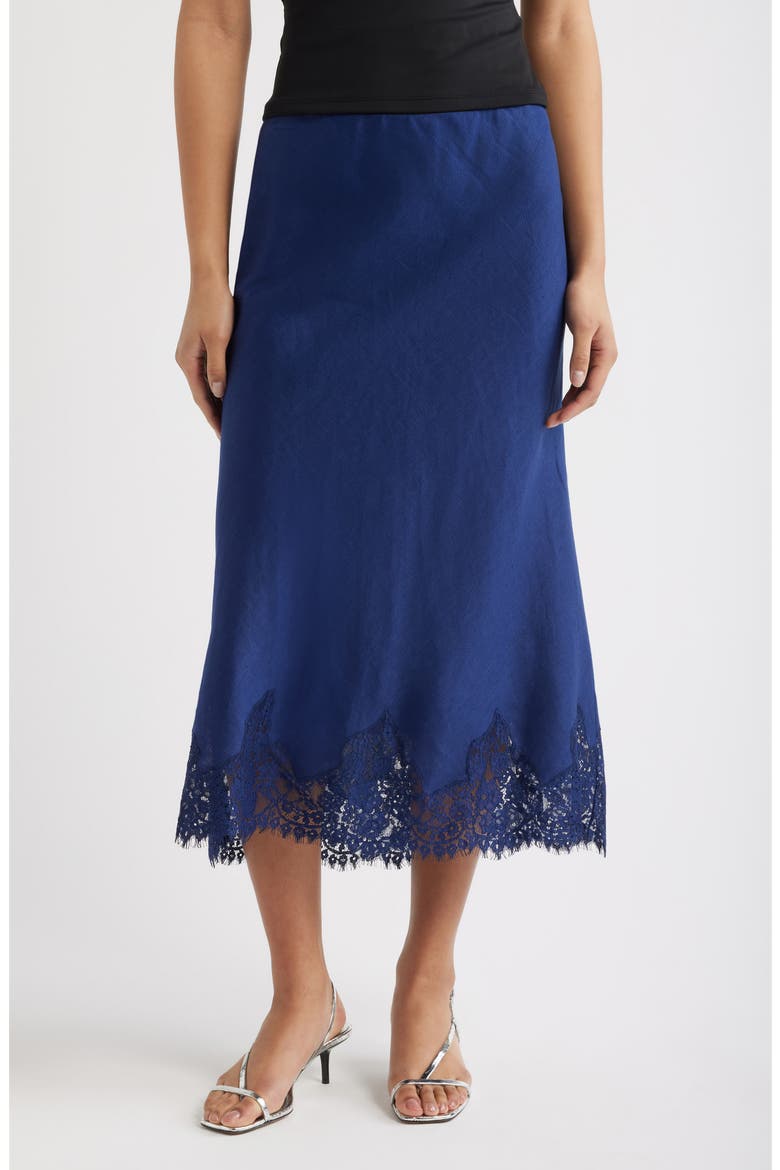 Carolina Lace Trim Linen Midi Skirt, Main, color, DANUBE