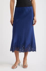 Reformation Carolina Lace Trim Linen Midi Skirt