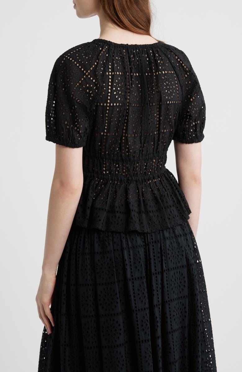 Rails Argenta Cotton Eyelet Peplum Top, Alternate, color, Black Grid Embroidery