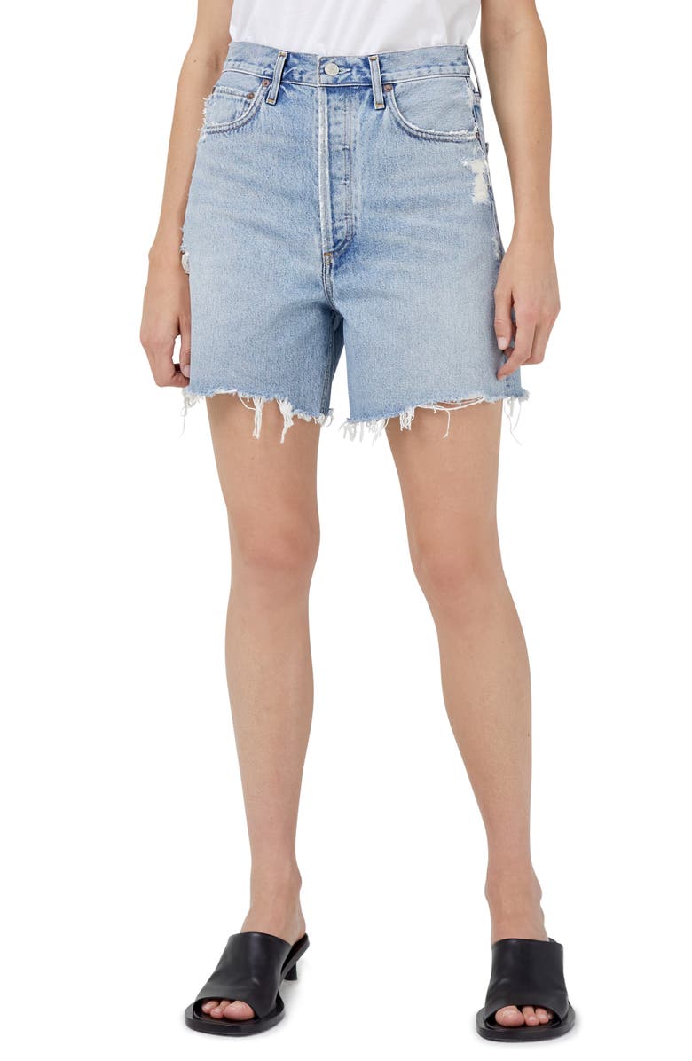 AGOLDE Stella High Waist Organic Cotton Cutoff Denim Shorts, Main, color,