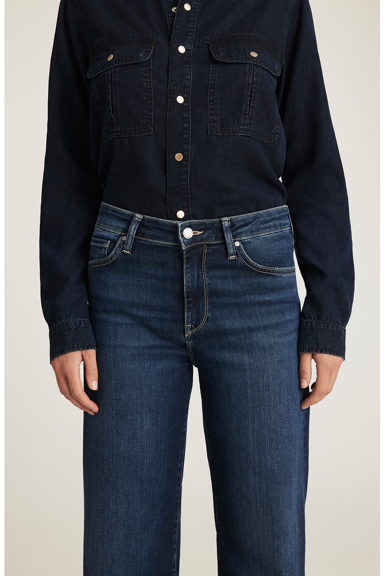 Paloma Raw Hem Wide Leg Jeans, Alternate, color, DARK BLUE FEATHER