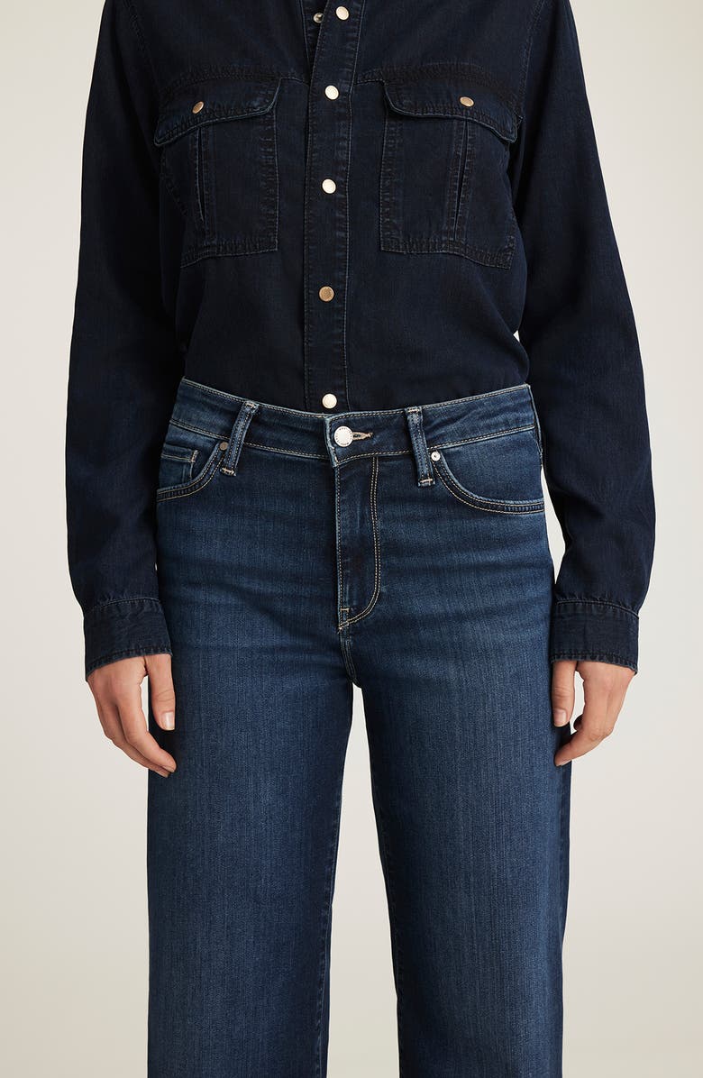 Mavi Jeans Paloma Raw Hem Wide Leg Jeans, Alternate, color, Dark Blue Feather