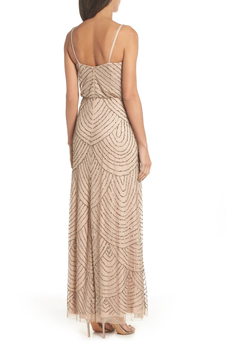 Embellished Blouson Gown, Alternate, color, TAUPE/ PINK