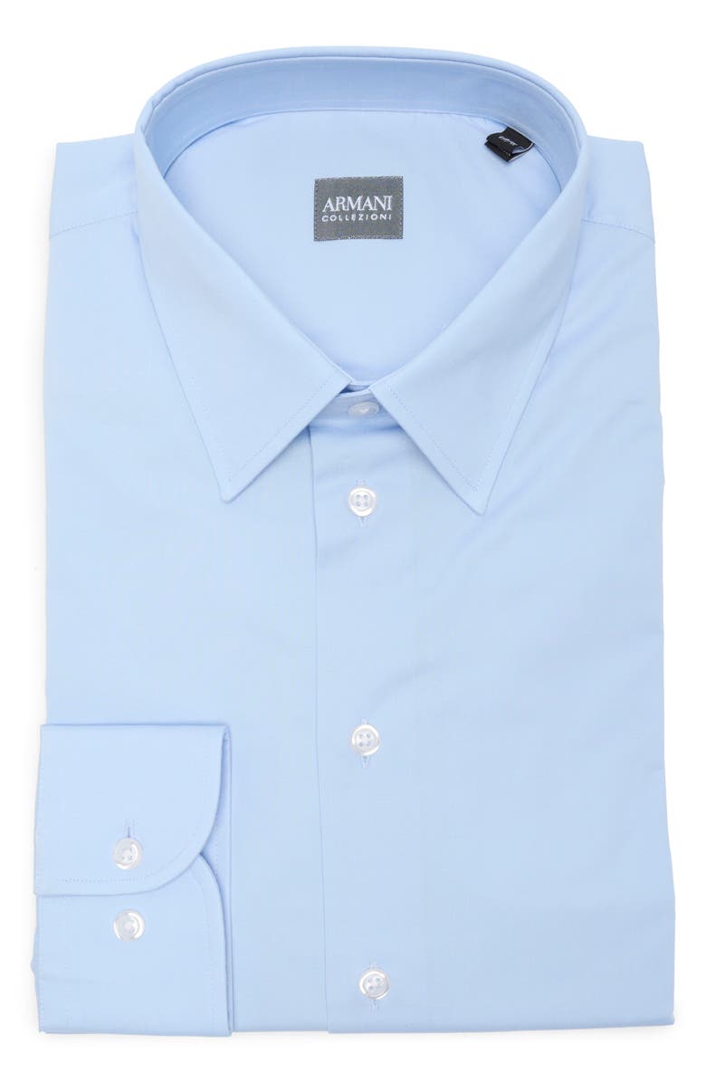 Armani Collezioni Solid Stretch Cotton Twill Dress Shirt, Alternate, color, Sky Blue