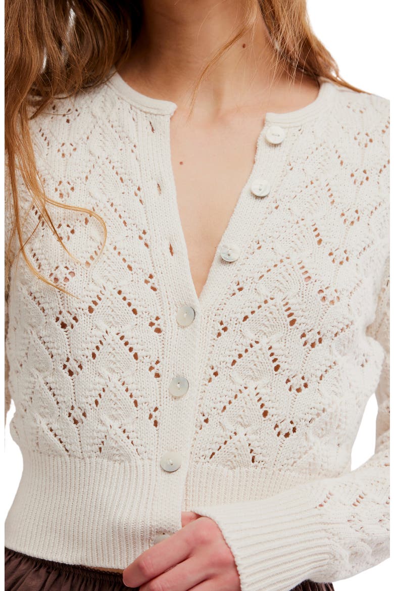 Pretty in Cotton Pointelle Cardigan, Alternate, color, IVORY