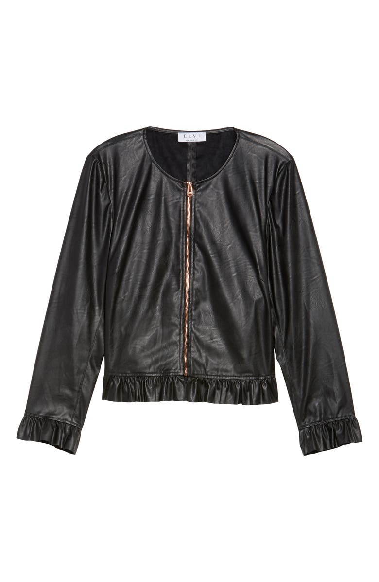 ELVI Faux Leather Frill Jacket, Alternate, color,