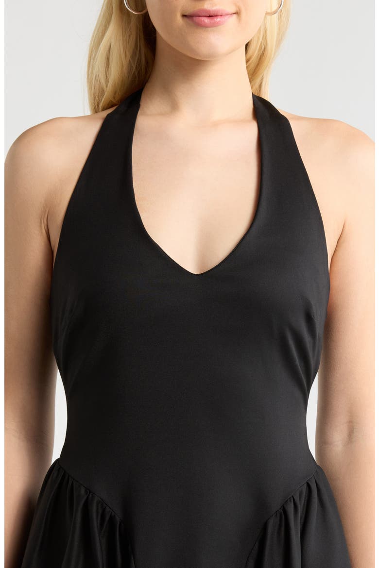 Meana Halter Neck Cotton Blend Dress, Alternate, color, BLACK