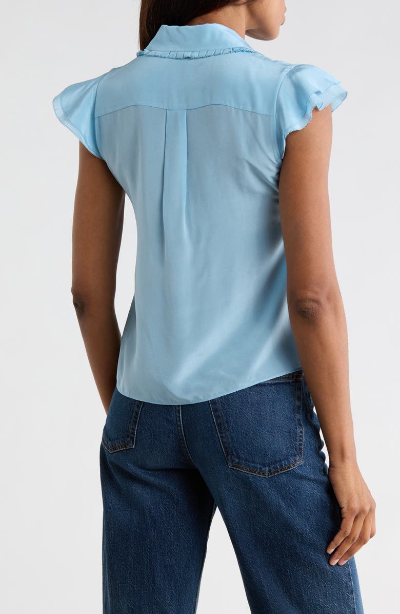 Alice + Olivia Martel Flutter Sleeve Silk Button-Up Top, Alternate, color, Mineral Blue