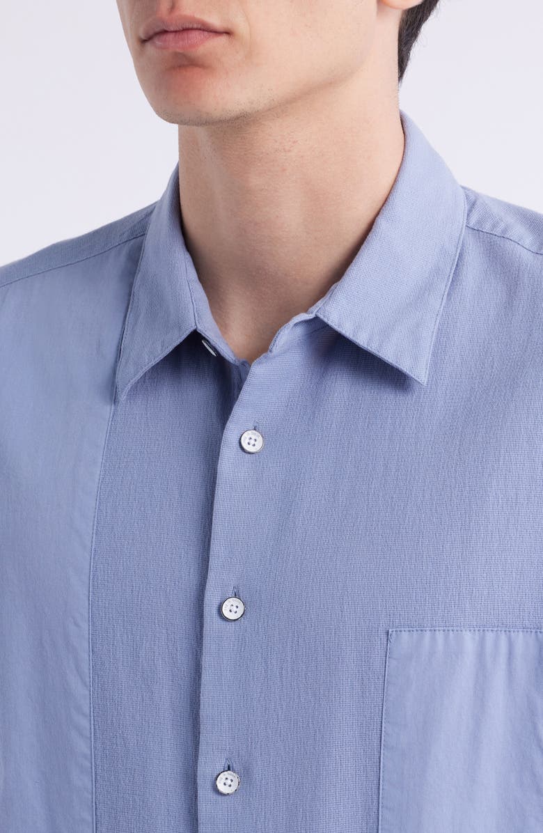 rag & bone Dalton Mixed Media Patchwork Short Sleeve Button-Up Shirt, Alternate, color, Sky Blue