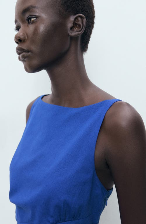 Mango Short Draped Linen Dress Vibrant Blue In Blue
