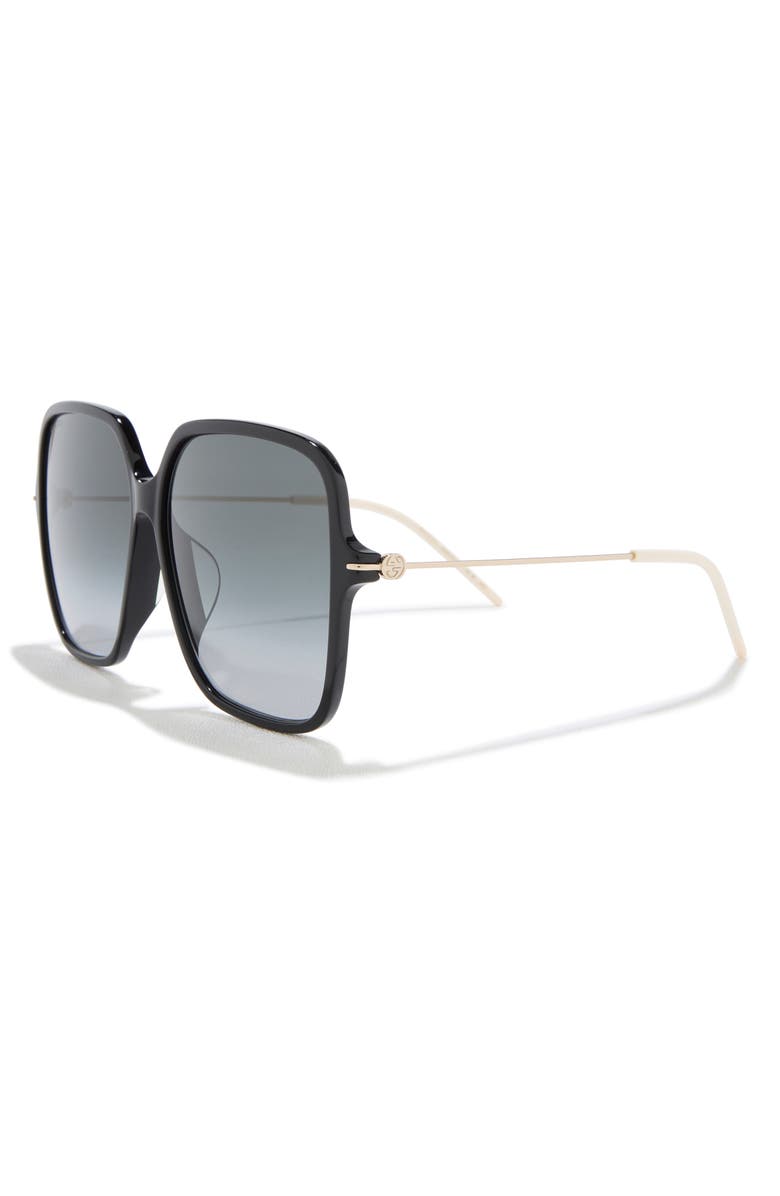 Gucci 60mm Square Sunglasses, Alternate, color, Black Gold Grey