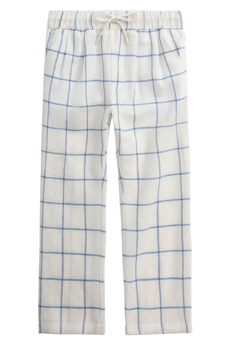 Kids' Resort Drawstring Cotton & Linen Pants, Main, color, WHITE WINDOWPANE