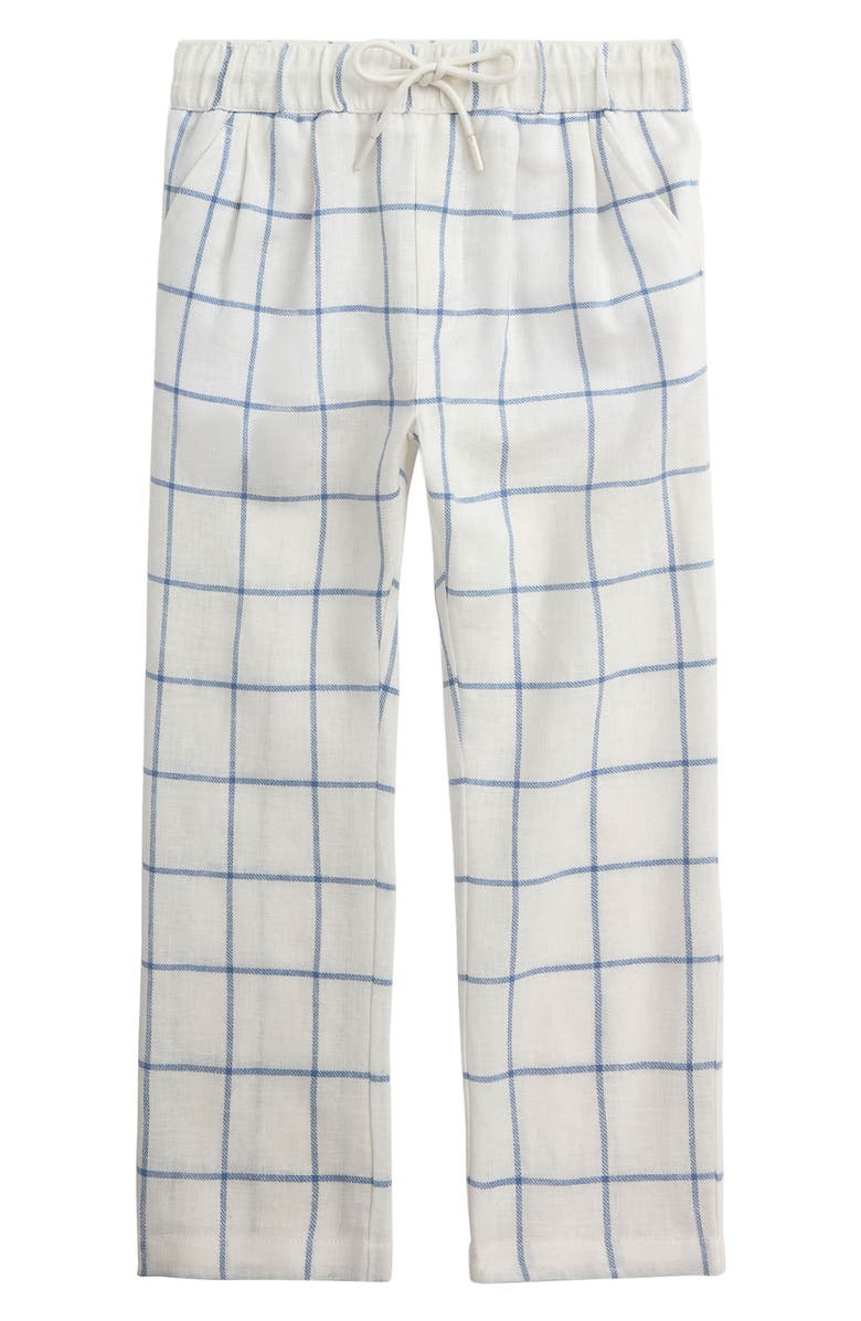 Appaman Kids' Resort Drawstring Cotton & Linen Pants, Main, color, White Windowpane