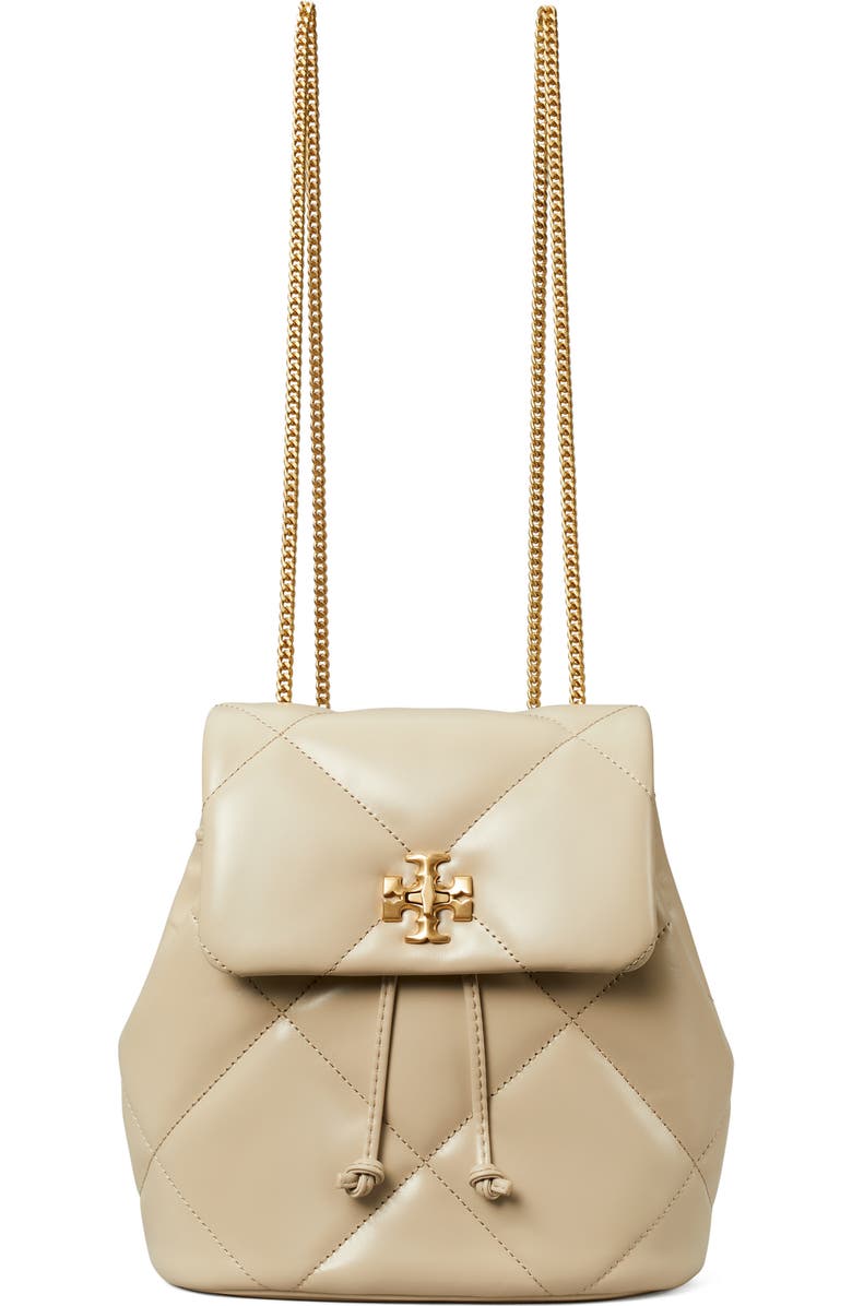 Tory Burch Small Kira Diamond Quilted Leather Backpack, Alternate, color, Light Stone