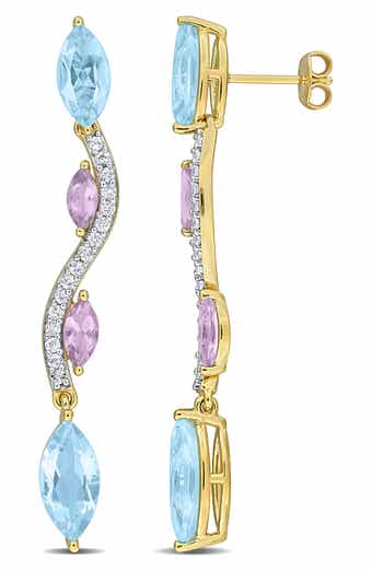 Sky Blue Topaz and Rose de France Amethyst Drop Earrings