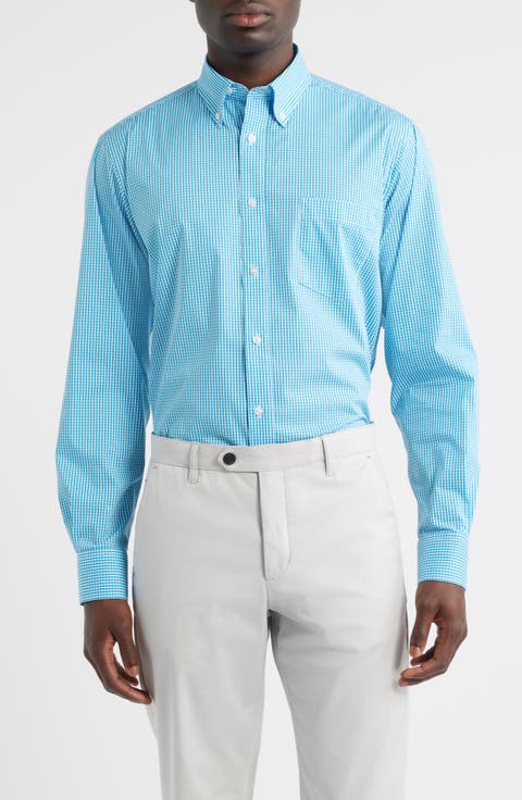 Eagle Regular Fit Teal Gingham Check Cotton Button-Down Oxford Shirt (Regular, Big & Tall)