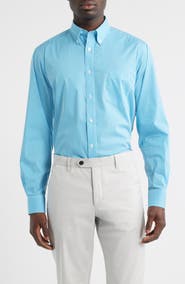 EAGLE Eagle Regular Fit Teal Gingham Check Cotton Button-Down Oxford Shirt