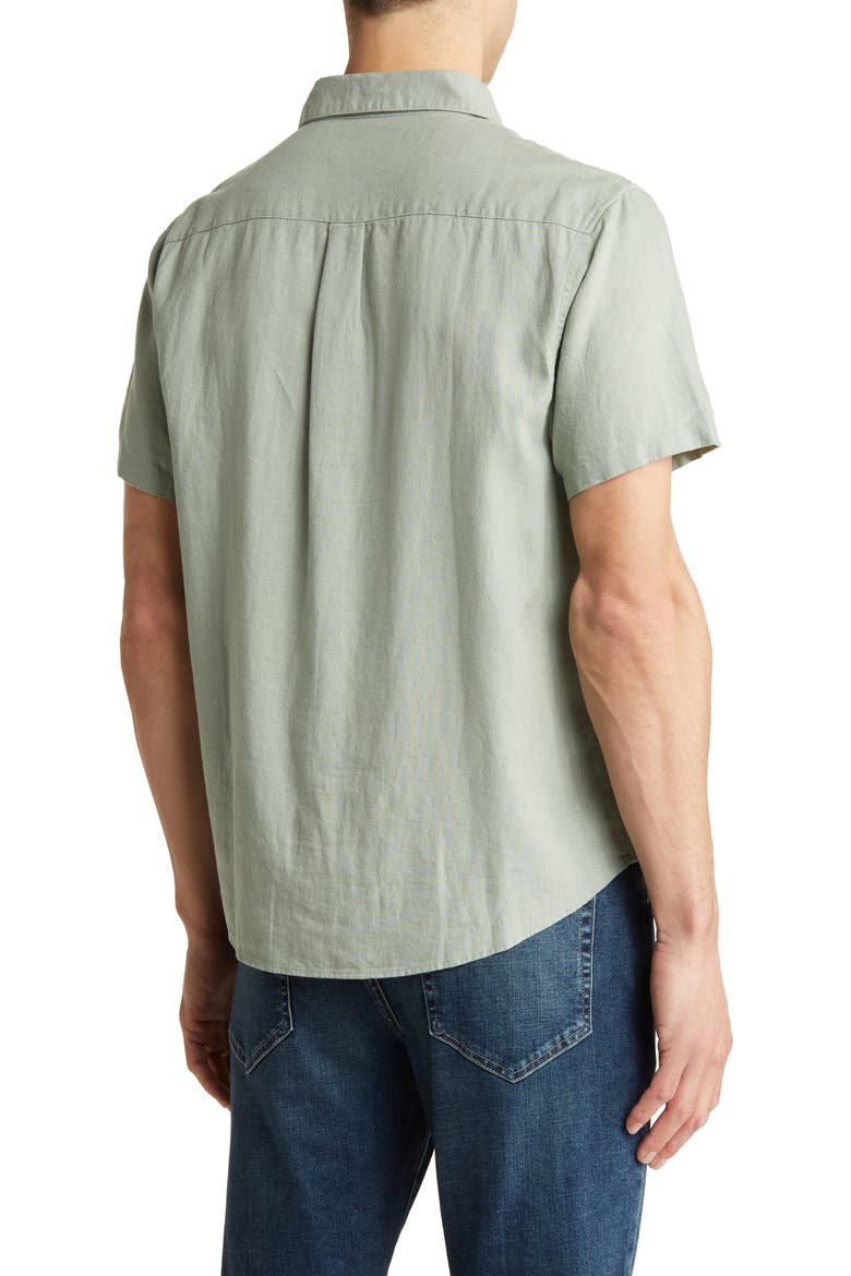 San Gabriel Short Sleeve Linen Blend Button-Up Shirt, Alternate, color, GREEN BAY
