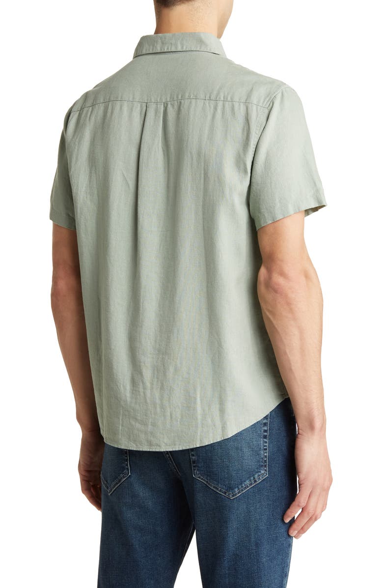 Lucky Brand San Gabriel Short Sleeve Linen Blend Button-Up Shirt, Alternate, color, Green Bay