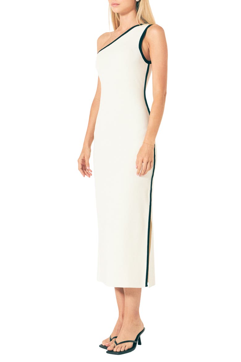 Contrast Detail One-Shoulder Dress, Alternate, color, WHITE/ BLACK