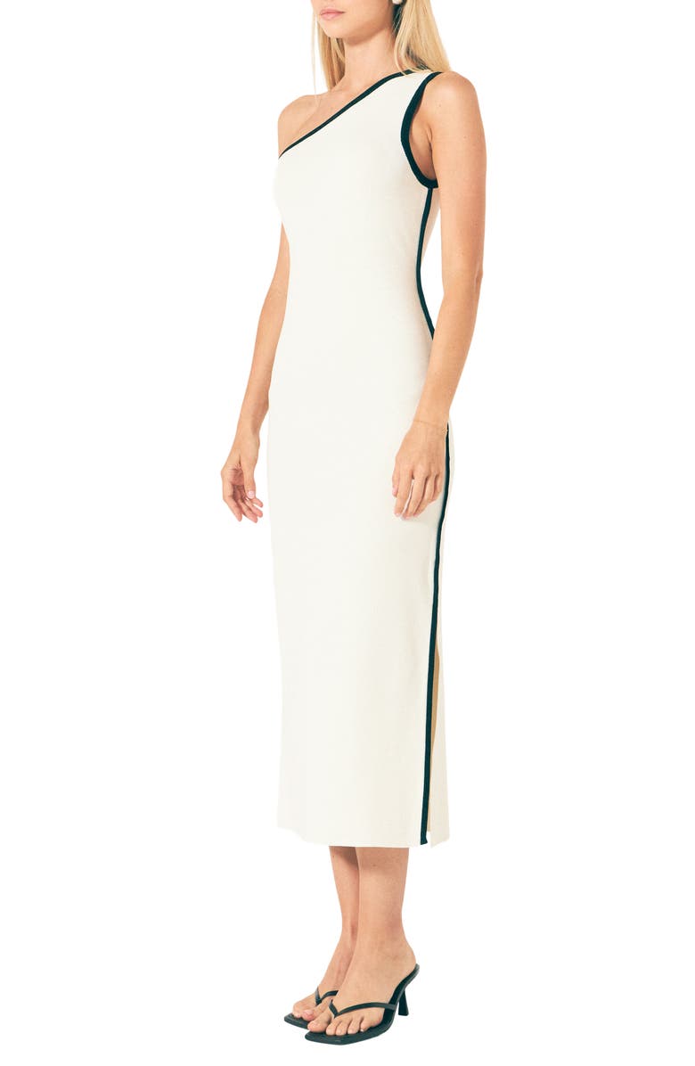 Endless Rose Contrast Detail One-Shoulder Dress, Alternate, color, White/ Black